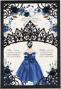 50Pcs Navy Blue Crown Invitations for Quinceanera, 15 year, Sweet 16, Miss XV, Birthday Laser Cut Quince Invitation Cards Personalized Pearlized Black