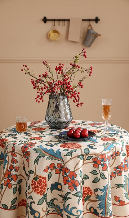 patdrea Designer Linen Round Table Cloth,Durable Breathable Floral Dacorative Tablecloth,Decor Tables Covers for Kitchen Dining,Tea Party,Holiday,Christmas,Thanksgiving,Diameter 55"-Puno
