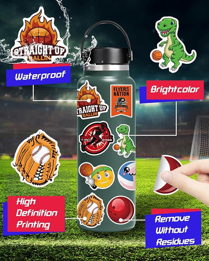 300 Pcs Sport Stickers for Kids, Sport Water Bottle Stickers, Vinyl Waterproof Laptop Sticker for Water Bottle, Bulk Sticker Packs for Boys Kids Classroom Prizes for Elementary Students
