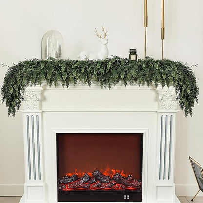Realistic Christmas Garland for Mantle 16FT Real Touch Thick/Lush Artificial Cedar Garlands Christmas Decorations Indoor Christmas Garland for Stairs Railing Outdoor Table Holiday Decor Greenery