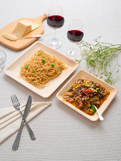Luxe Designs Palm Leaf Plates - Eco-Friendly Alternative to Bamboo & Plastic - Heavy-Duty Compostable & Biodegradable Party Plates - Microwave & Oven Safe Dinnerware - 50 10"x25 & 8"x25 with Utensils