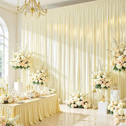 Champagne Satin Backdrop Curtains 2 Panels - Glitter Photo Drapes for Baby Shower, 10x10FT Shimmer Back Drop Cloth, Wrinkle Free for Birthday Party Prom Wedding Stage Background