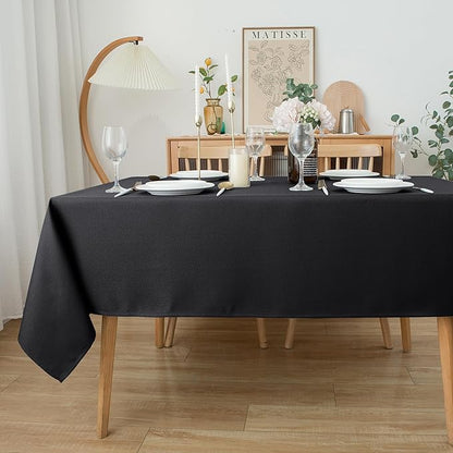 Biscaynebay Textured Fabric Tablecloths 70x120 Inches Rectangular, Black Water Resistant Spill Proof Tablecloths for Dining, Kitchen, Wedding and Parties, Machine Washable