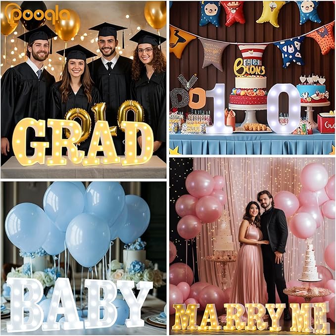 Pooqla LED Marquee Letter Lights, Warm White and Cool White Decorative Lighted Letters, Light Up Alphabet Letters for Boys Girls, Party, Wedding, Bar, Night Light, Birthday Decoration, Symbol &