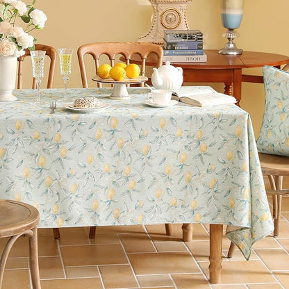 patdrea Designer Linen Green Square Tablecloth,Vintage Yellow Flowers Pattern Farmhouse Table Cloth,Home Table Cover Decor for Kitchen Dining Christmas,Thanksgiving,Party,67"x67"-Ania a