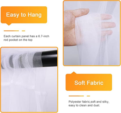 Fomcet Tulle Backdrop Curtains White 20FT X 10FT Tulle Curtains with Lights String Sheer Backdrop Curtain for Parties Wedding Baby Shower Photo Shoot Decorations (4 Panels 5 x 10FT)