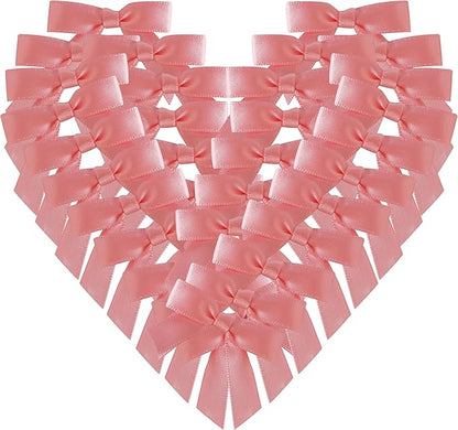50pcs 1-1/2" Mini Light Pink Satin Ribbon Bows Without Twist Ties for Crafts Gift Wrapping Packing Mothers Day Decoration (Lt.Pink)