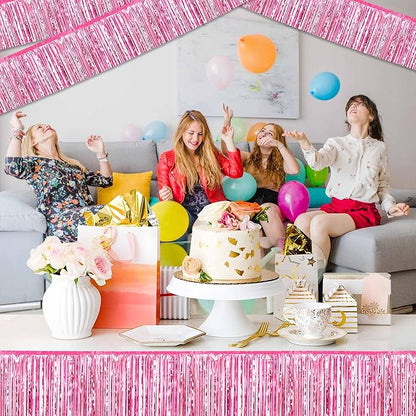 6 Pack 10 Ft Pink Foil Fringe Garland Metallic Streamers Tinsel Banner Wall Hanging Garland Backdrop for Parade Floats, Halloween, Christmas, Thanksgiving, New Year Party Decorations