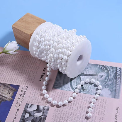 Pearls String Beads 33 Feet Crafts Faux Pearl Roll for Christmas Garland Flowers Wedding Party Jewelry Decoration(10mm White)
