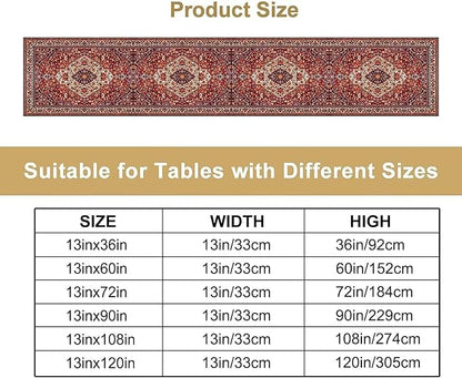 Boho Floral Vintage Table Runner, Paisley Retro Red Flower Rustic Country Farmhouse Abstract Pattern for Home Kitchen Table Decor Dining Coffee Room Party Decor 13x120in