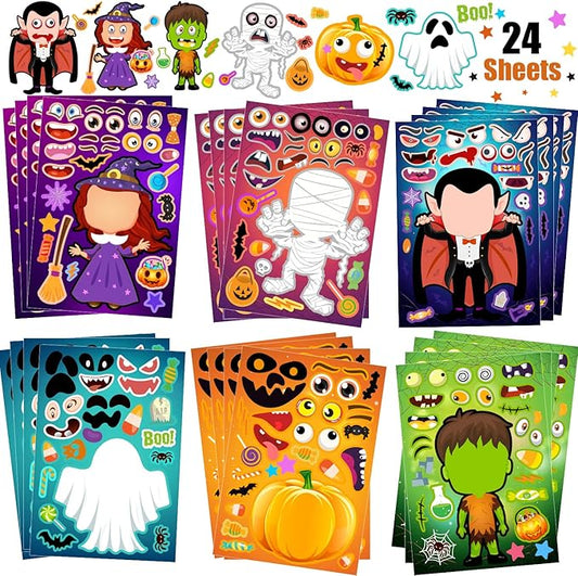 24 Sheets Halloween Stickers, Make Your Own Halloween Stickers for Kids, Halloween Party Favors, Halloween Crafts for Kids Trick or Treat Party Supplies