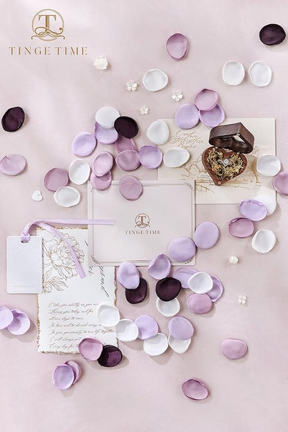 TINGE TIME 400pcs Silk Flower Petals for Wedding, Rose Petals for Decoration, Fake Flower Petals for Bridal Showers, Flower Girl Petals for Anniversaries and Parties (Lavender & Plum)