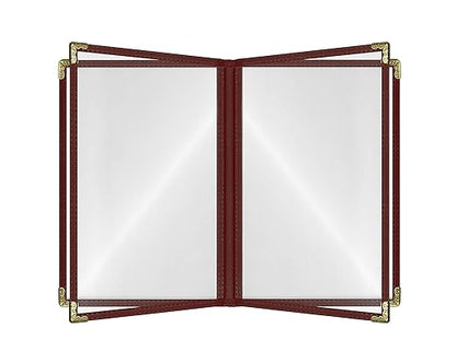 Goodsmart Restaurant Menu Covers - 25 Pack Burgundy 8.5" x 11", 4-Page/8-View, Side-Loading Vinyl Menu Holders with Clear Sleeves, Double-Stitched, Leather-Style Café Covers with Gold Corners