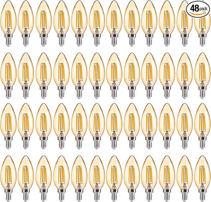 FLSNT Amber LED Candelabra Light Bulbs 40W Equivalent, B11 E12 LED Chandelier Bulbs, 2200K Warm White, Dimmable, 330LM, 48 Pack UL,CA65 Listed.