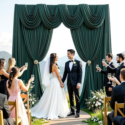 10ftx10ft Wrinkle Free Hunter Green Backdrop Curtains for Party Background, 2 Panels Silky Polyester Green Photo Backdrop Drapes Back Drop Cloth for Wedding Birthday Photography Baby Shower Decor