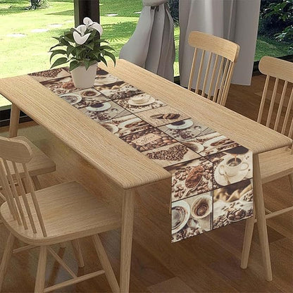 Coffee Theme Table Runner, Rustic Farmhouse Coffee Cup Latte Cappuccino Tea Party Cafe Table Center Decor for Home Kitchen Dining Patio Holiday Party Indoor Outdoor Table Decorations, 13"x72" Inch