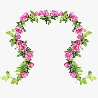 UKELER 2 Pack Artificial Rose Vines Silk Flower Garland Artificial Floral Plant for Wedding Arch Party Garden Craft Home Decor, Dark Pink