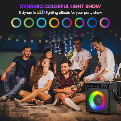 Karaoke Machine, Portable Bluetooth Speaker with 2 Wireless Microphones for Adults & Kids - PA System, LED Lights, Bass/Treble Control, AUX/USB/TF/FM for Home Party Outdoor Singing