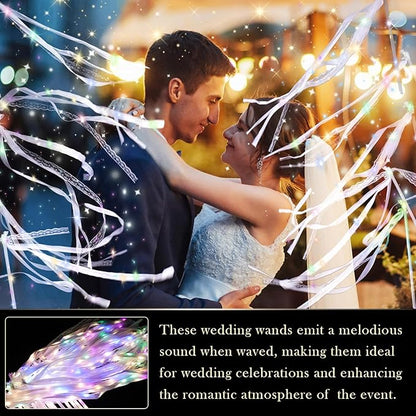 30 Pieces Light up Wedding Wands with Ribbons & Bells –LED Silk Wedd Fairy Wands Streamers with Warm White & Colorful Lights for Wedding Send Off Ideas, Parties, and Celebrations