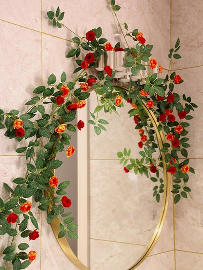 6FT Bendable Rose Vine with Butterflies, Wildflower Garland Hanging Floral Garland for Wall Decor Trellis Fence Home Room Decoration (Orange, 2pcs)