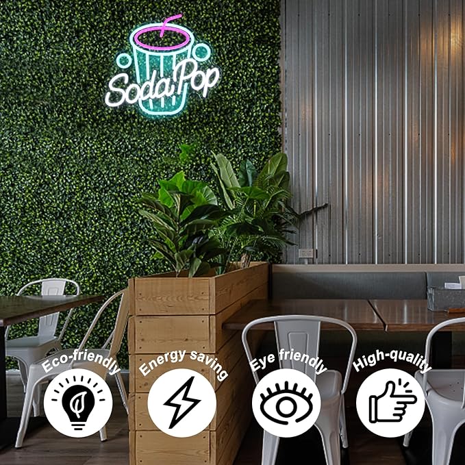Soda Pop Neon Sign Drink Neon Lights Dimmable Beverage Cup LED Signs for Wall Business Sign Cocktail Neon Light Up Sign for Food Drink Restaurant Dessert Shop Bar Kitchen Decor