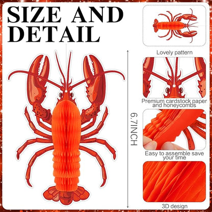 Jetec 6 Pcs Tissue Crab Lobster Honeycomb Centerpiece Hanging Crab Lobster Party Decorations Table Decor for Summer Sea Animal Beach Birthday Party Supplies(Lobster)