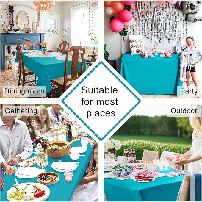 Hiasan Square Tablecloth - Waterproof and Spillproof Washable Fabric Table Cloth for Dining Room Kitchen, Turquoise, 70 x 70 Inch