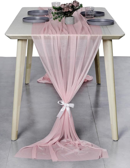 MDS 20 Pack 10ft Chiffon Table Runner 29 x 120 Inches Sheer Wedding Runner Romantic Rustic Table Runner for Wedding Decorations, Birthday Parties, Bridal Shower Party Arch Decor - Blush Pink