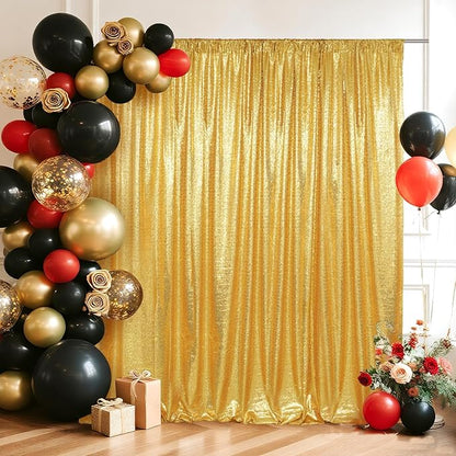 SquarePie Sequin Backdrop Curtain Not See Through Background for Wedding Party 7FT x 7FT Gold