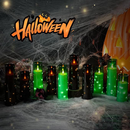 Flameless Candles with Embedded Star String - Battery Operated LED Candles, with Remote,12 Black Flickering Candles for Christmas, Weddings, Home Decor & Party,(D 2.3"×H 5" 6" 7")