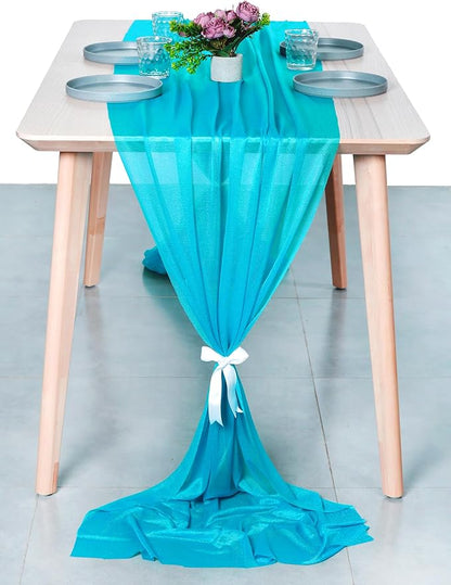 MDS Halloween Chiffon Table Runner - 10 Pack, 29 x 170 Inches, 14ft Each - Sheer Spooky Table Runners for Haunted House Parties, Trick-or-Treat Tables, Witchy Décor, Wedding & Events - Turquoise