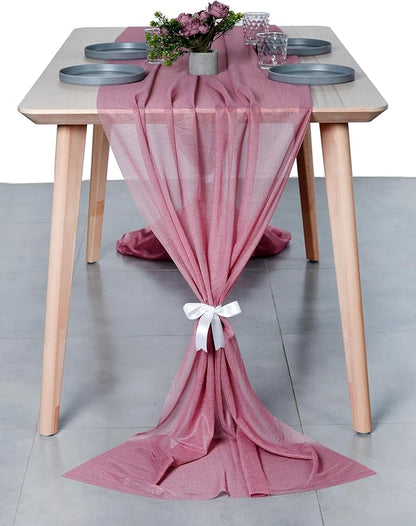 MDS 2 Pack 14ft Chiffon Table Runner 29 x 170 Inches Sheer Wedding Runner Romantic Rustic Table Runner for Wedding Decorations, Birthday Parties, Bridal Shower Party Arch Decor - mauva