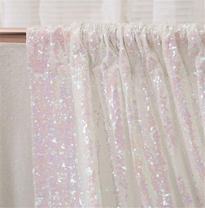 Eternal Beauty White Iridescent Sequin Backdrop, 6x6 Ft Glitter Background Curtains for Shimmer Photography Party Wedding Birthday Back Drop Decor