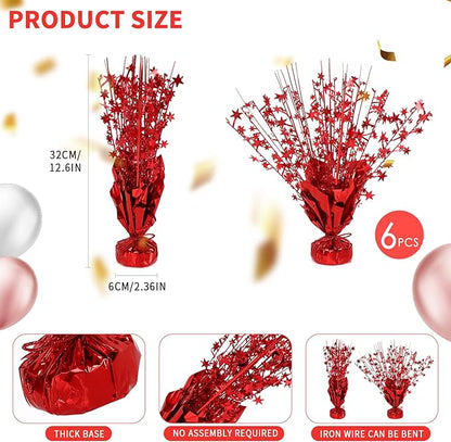 6 Pack Star Table Centerpieces for Party, Birthday Table Decorations for Kids Adults, Party Centerpieces for Tables for Wedding Baby Shower Graduation Holiday Event (Red)