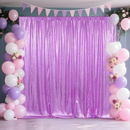 SquarePie Sequin Backdrop Curtain Not See Through Thick Glitter Background for Party 8FT x 10FT Lavender