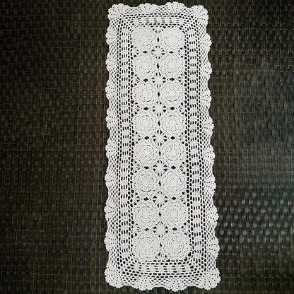 Phantomon Lace Table Runner Rectangular Table Cover Cloth Handmade Crochet Floral Placemats 100% Cotton (Floral White, 15x39Inch)