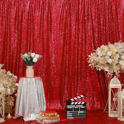 Eternal Beauty Red Sequin Backdrop, 7x7 Ft Glitter Background Curtains for Christmas Shimmer Photography Party Wedding Birthday Back Drop Decor