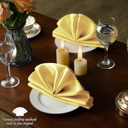 Manyshofu 60 Pieces Yellow Gold Satin Napkins - 20x20 Inches Cloth Napkins, Square Satin Fabric Napkin Set - Soft & Reusable Table Napkins for Wedding Dinner Party Lunch Banquet Restaurant Decoration