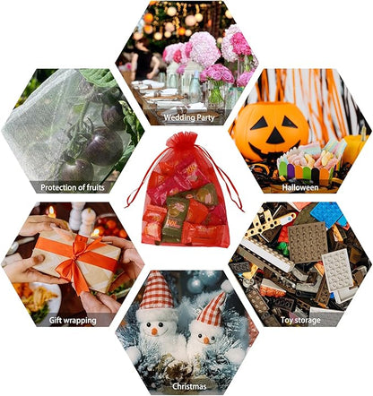 Wudygirl 100PCS Organza Bags 5X7 Inch Favor Bags Jewelry Bags Drawstring for Christmas Candy Wedding Favor Party Baby Shower(Red 5X7)