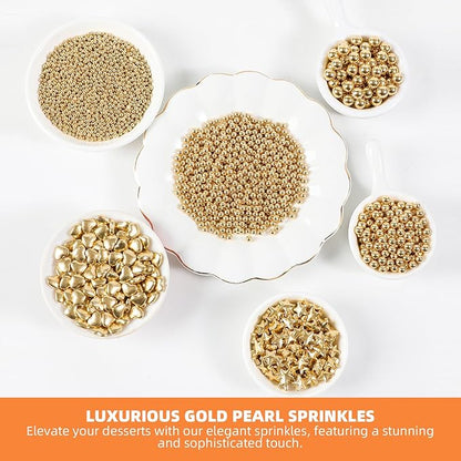 Kasvan Gold Pearl Sugar Sprinkles, 6 Sizes Mix for Cake Decorating, 230g/8.1oz, Ice Cream Toppings and Cookie Decorating, Wedding Party Chirstmas Supplies (Gold)