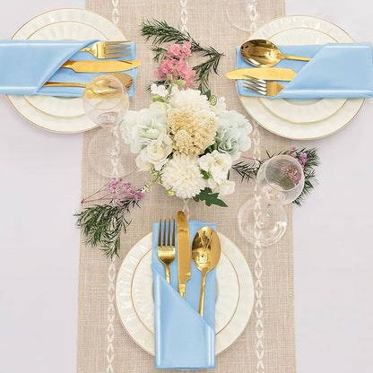12 Pieces Light Blue Satin Napkins, 17" x 17" Square Table Napkins, Silky Soft Smooth Washable Napkins for Restaurant, Weddings, Dinner, Party Decoration