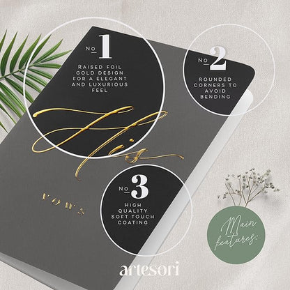 ARTESORI Wedding Vow Book for Her & Him, Soft Touch, Gold Engraving, 28 Lined Pages, Wedding Vow Books His and Hers, Wedding Essentials, Wedding Registry Gifts, His and Hers Gifts [Blush & Navy]