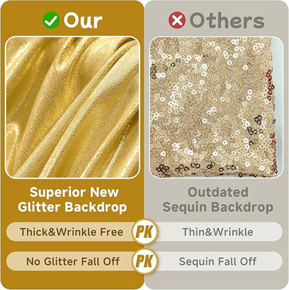 20x10ft Thick Gold Glitter Backdrop Curtain Panels for Parties, Wrinkle Free Sparking Sequin Backdrop Drapes, 4 Panels 5x10ft Shimmer Photo Back Drop Cloth for Wedding Birthday Photography