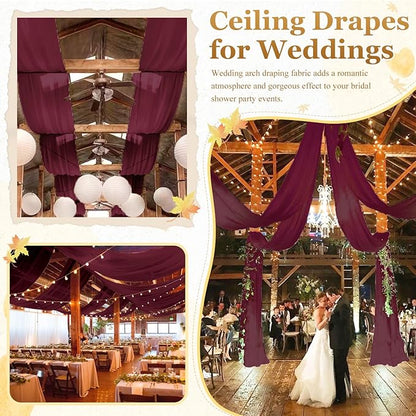 MODFUNS Burgundy Ceiling Drapes for Weddings 5FTx20FT 2 Panels Sheer Wedding Arch Draping Chiffon Fabric Ceiling Drapery Arbor Archway Drapes Tulle Curtains for Ceremony Swag Wedding Decorations
