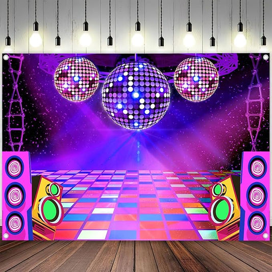 Dance Party Backdrop Retro 80s 90s Theme Stage Dance Ball Music Birthday Party Decoration DJ Photography Background 8 x 6 ft for Baby Shower Picture Photo Shoot Polyester Fabric, Red
