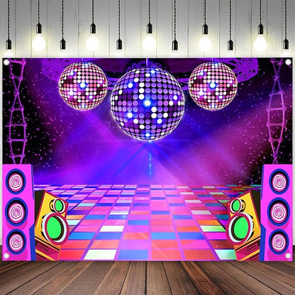 Dance Party Backdrop Retro 80s 90s Theme Stage Dance Ball Music Birthday Party Decoration DJ Photography Background 8 x 6 ft for Baby Shower Picture Photo Shoot Polyester Fabric,Purple