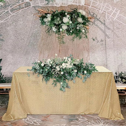 Fitable Sequin Tablecloth for Parties 52x70 Inch - Sparkle Glitter Table Cloth Laser Rectangle Overlay for Wedding Baby Shower Ceremony Birthday Holiday Banquet Decor, Khaki