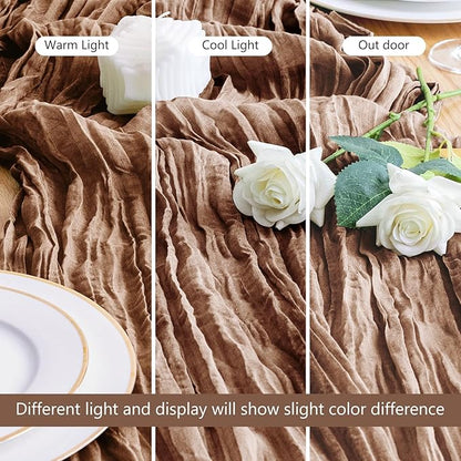 Asee'm Cheesecloth Table Runner 120 Inches Long Brown Boho Gauze Cheese Cloth Runner 10FT Rustic Sheer Fall Table Runners for Thanksgiving Wedding Party Baby Shower Decoration
