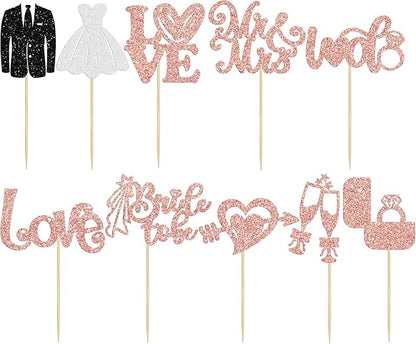 Ephlyn 30Pcs Bride to be Cupcake Toppers Glitter Wedding Cake Topper Decorations I Do Love Heart Ring Cupcake Picks for Bridal Shower Wedding Engagement Party Supplies Rose Gold