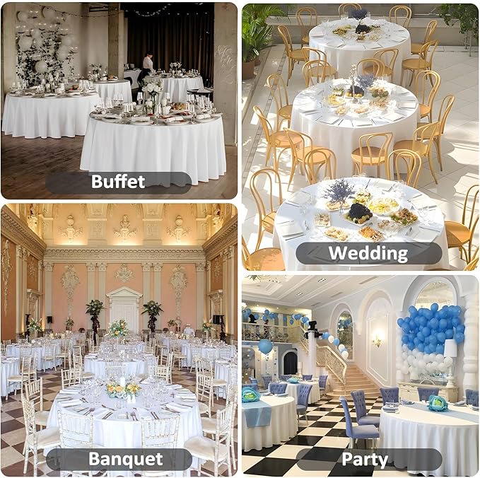12 Pack White Round Tablecloth 108 Inch White Table Cloth Stain and Wrinkle Resistant Round White Tablecloths Reusable and Washable Polyester Fabric Table Covers for Buffet Wedding Party and Banquet